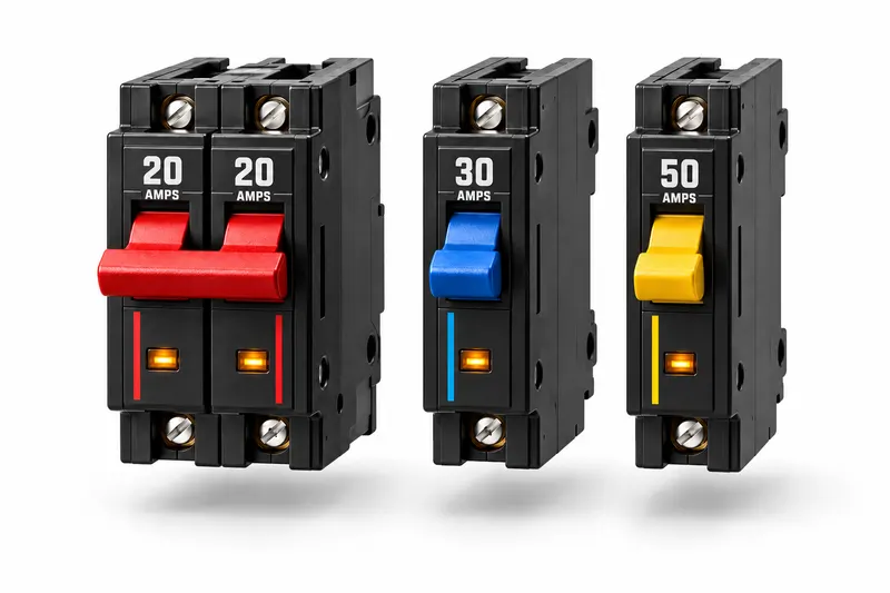 Three black circuit breakers