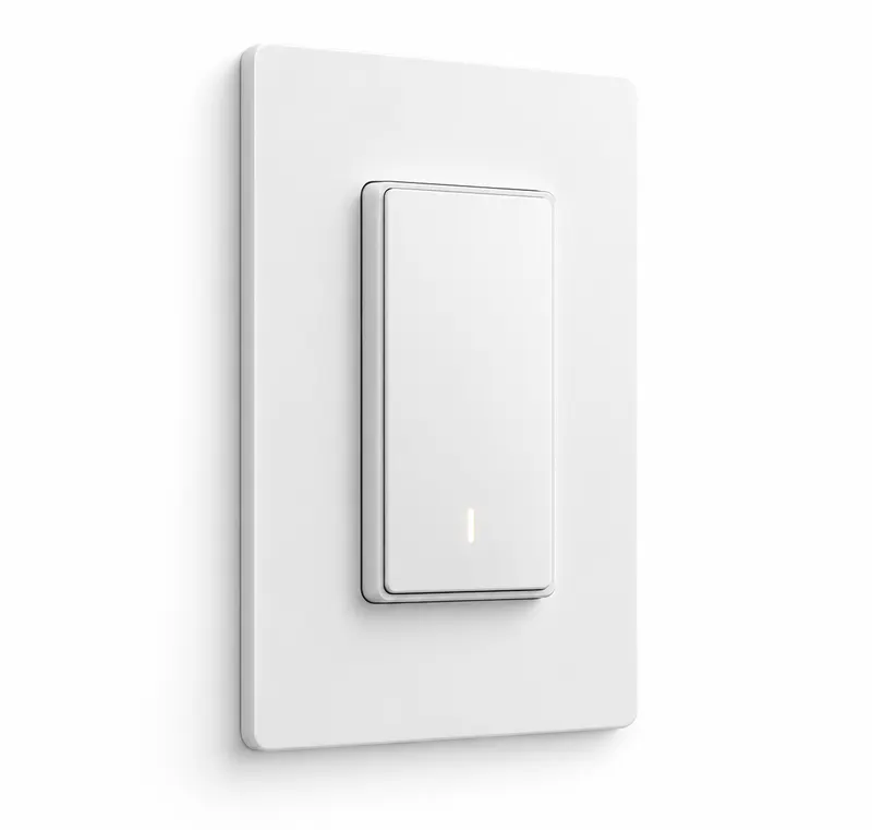 A white smart light switch on a wall